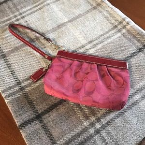 Maroon Coach monogrammed Wristlet